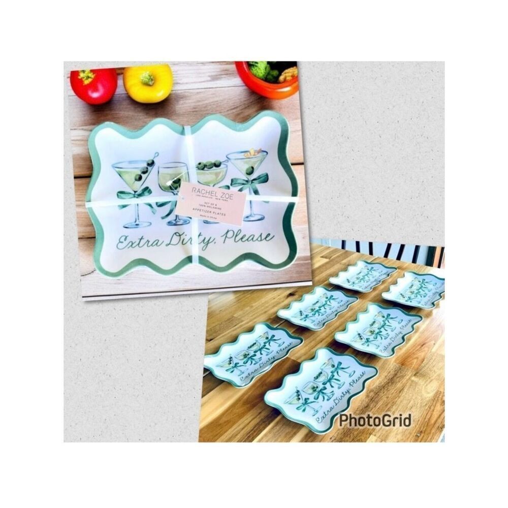 NWT Set of 6 Rachel Zoe Extra Dirty Martinis 100% Melamine Appetizers plates
